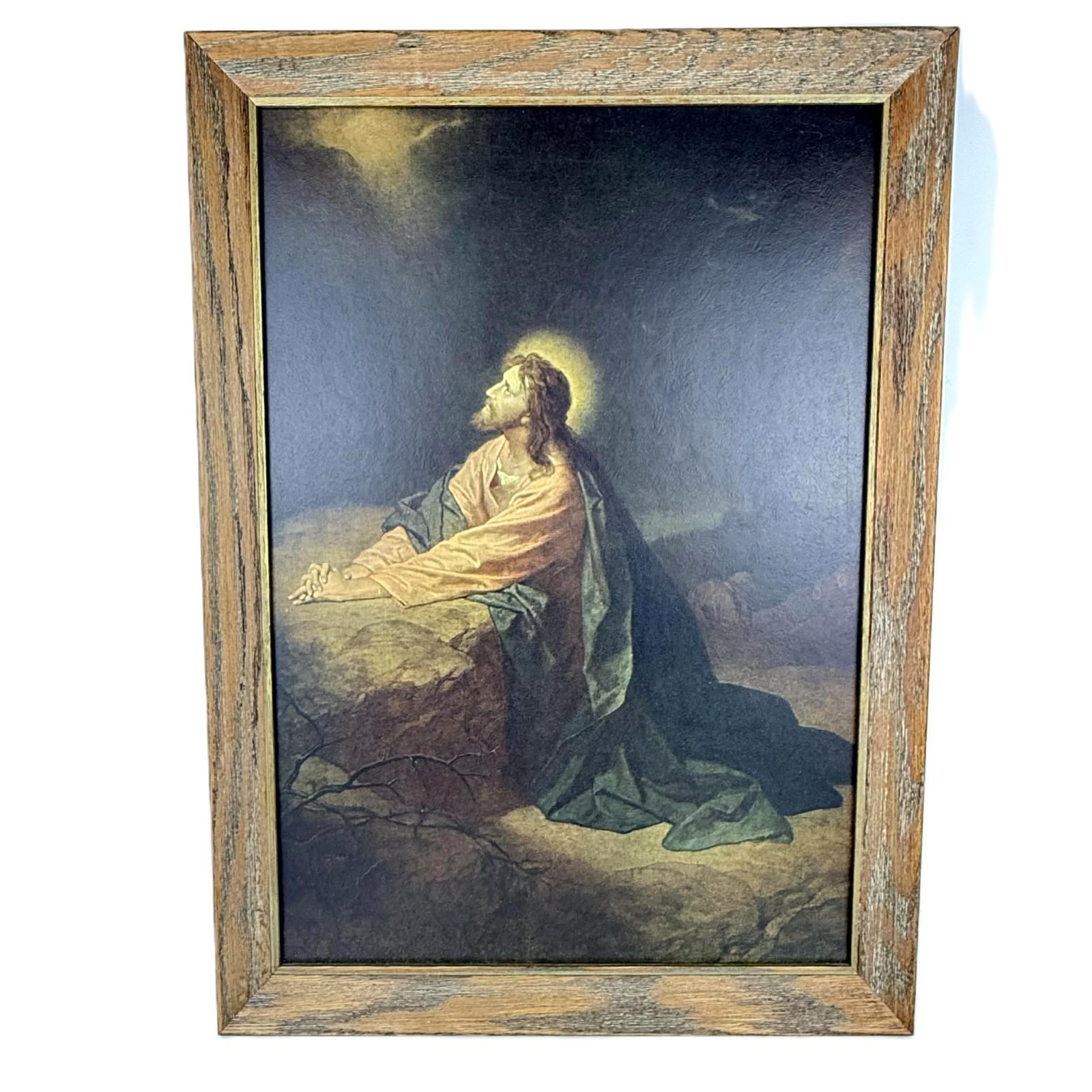 Vintage Jesus Praying Garden Gethsemane Framed Christian Art Print 20x14 Large Vintage Jesus Praying Garden Gethsemane Framed Christian Art Print 20x14 Large