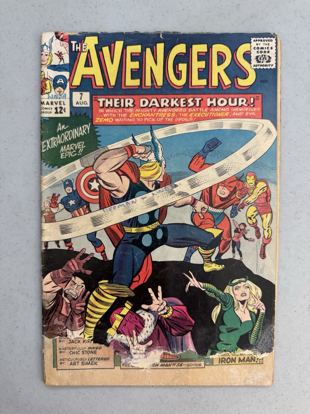 Avengers 7, Low Grade, Marvel Silver 1964, Stan Lee, Jack Kirby, Baron Zemo Avengers 7, Low Grade, Marvel Silver 1964, Stan Lee, Jack Kirby, Baron Zemo