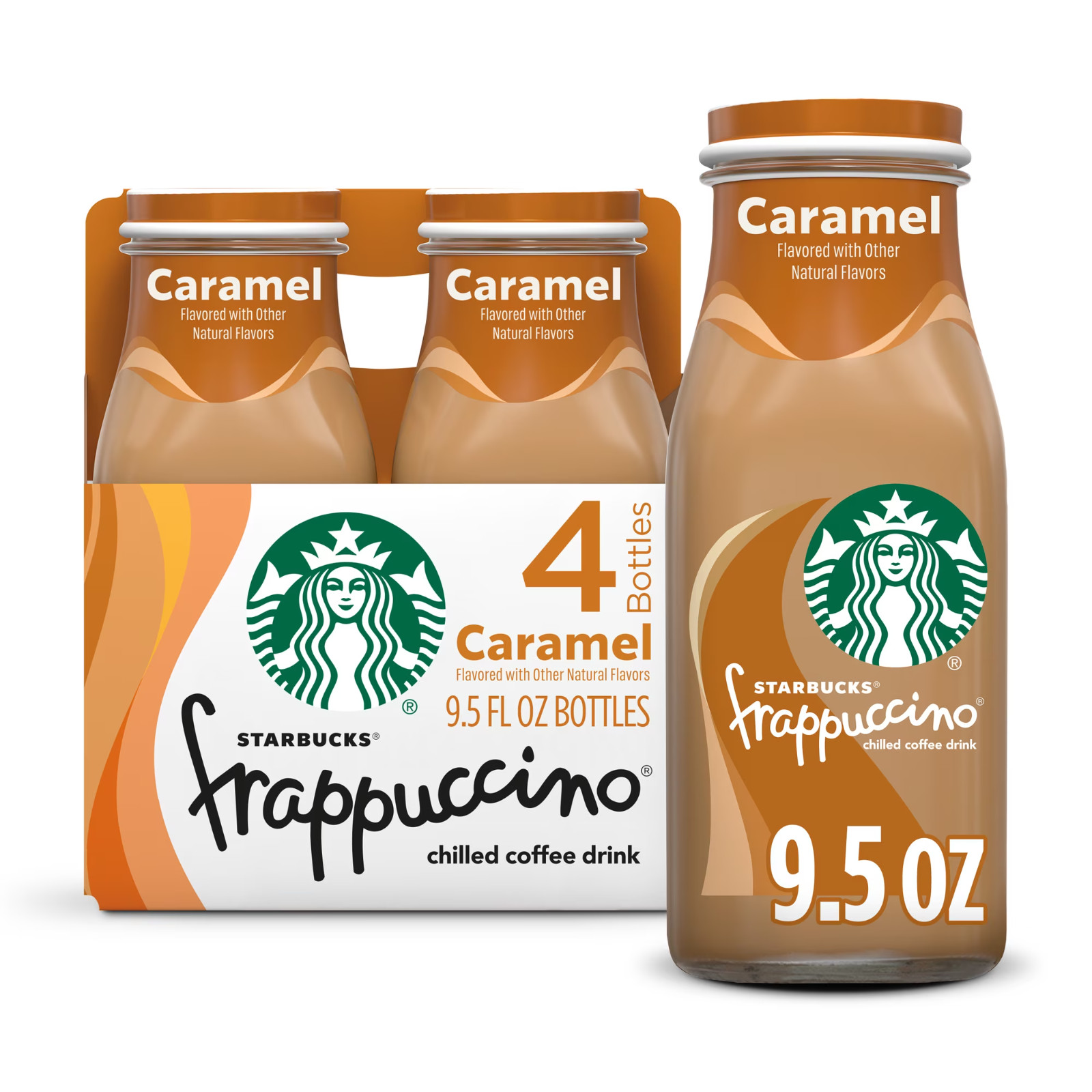 Starbucks Frappuccino Chilled Coffee Drink, Caramel, 4 Count, 9.5 fl oz Bottles Starbucks Frappuccino Chilled Coffee Drink, Caramel, 4 Count, 9.5 fl oz Bottles
