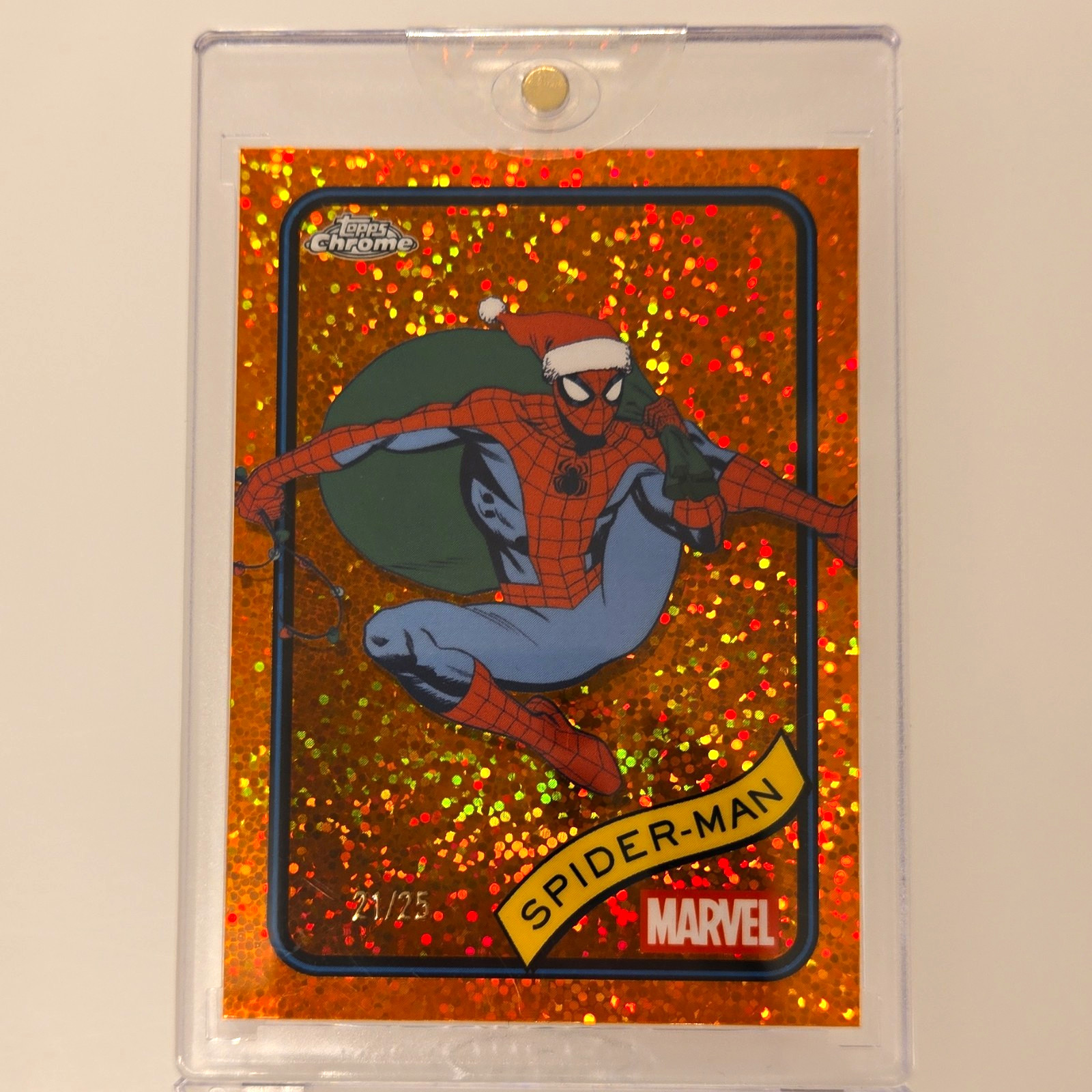 Topps 2025 Topps Chrome Marvel Spider-Man #101 Orange Sparkle 21/25 Exclusive Topps 2025 Topps Chrome Marvel Spider-Man #101 Orange Sparkle 21/25 Exclusive