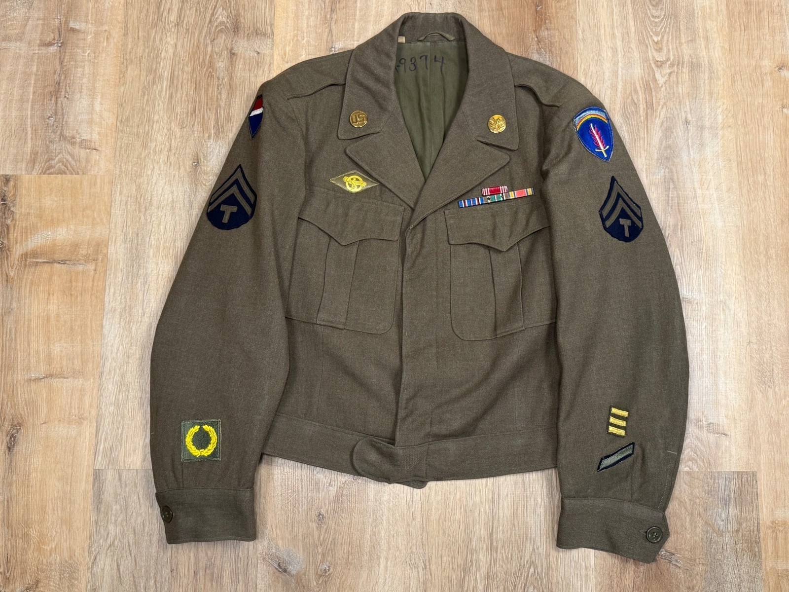 Vintage 1940s US Army Ike Jacket 38L Wool Eisenhower Military Uniform Patches Vintage 1940s US Army Ike Jacket 38L Wool Eisenhower Military Uniform Patches