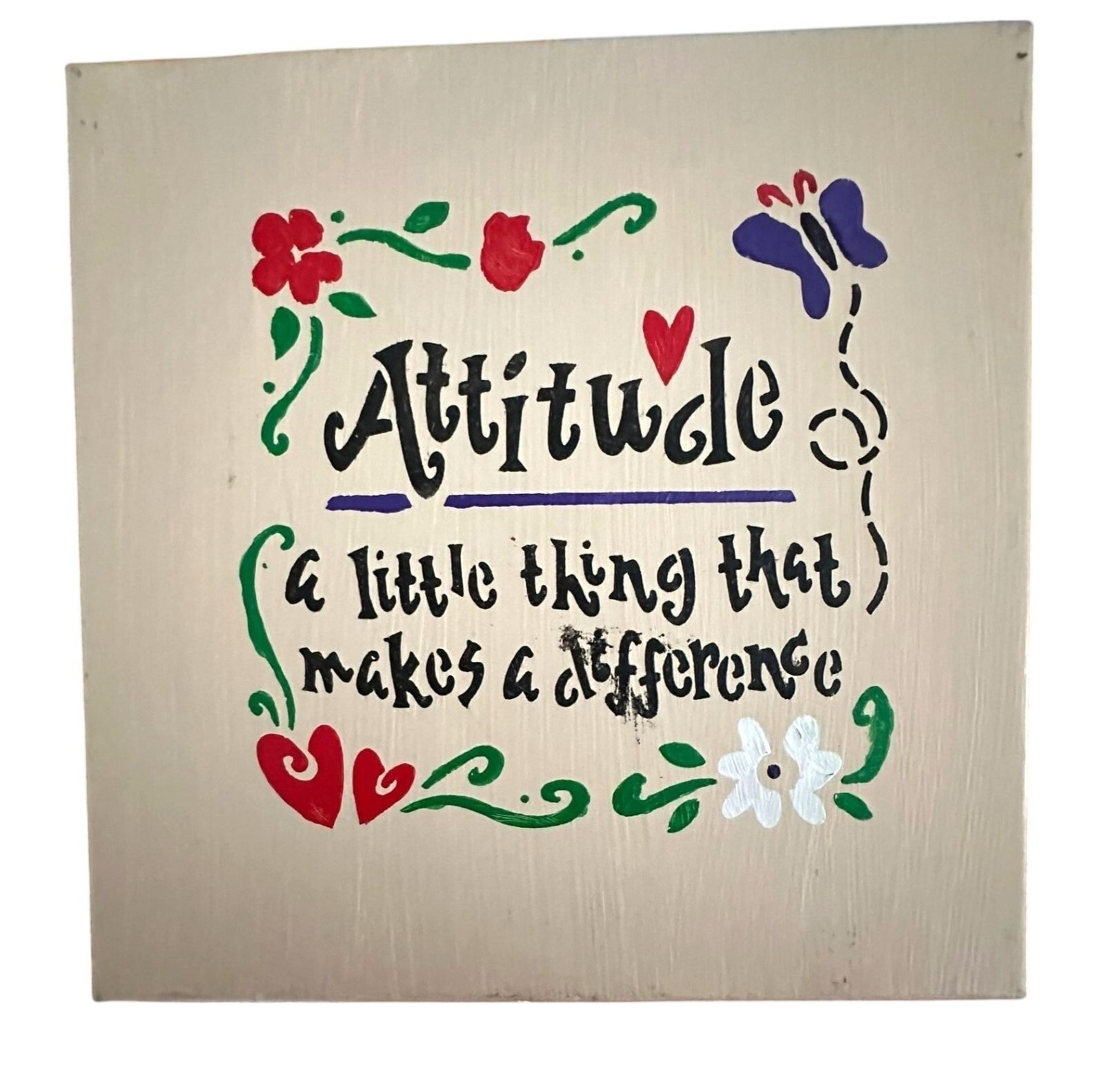 Vintage 70's Hand Painted Box Art Photo Storage Attitude Makes a Difference Vintage 70's Hand Painted Box Art Photo Storage Attitude Makes a Difference
