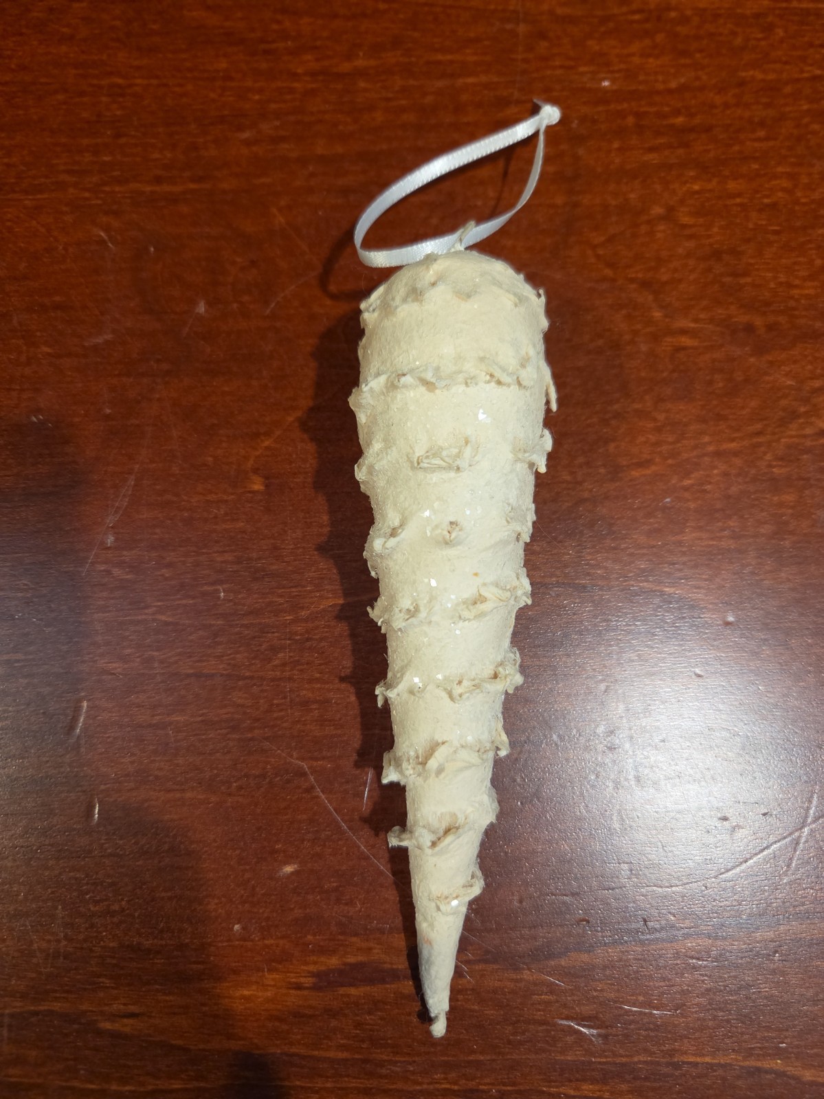 Antique German Spun Cotton Icicle Christmas Ornament Rare Large 6” Mica Watte Antique German Spun Cotton Icicle Christmas Ornament Rare Large 6” Mica Watte