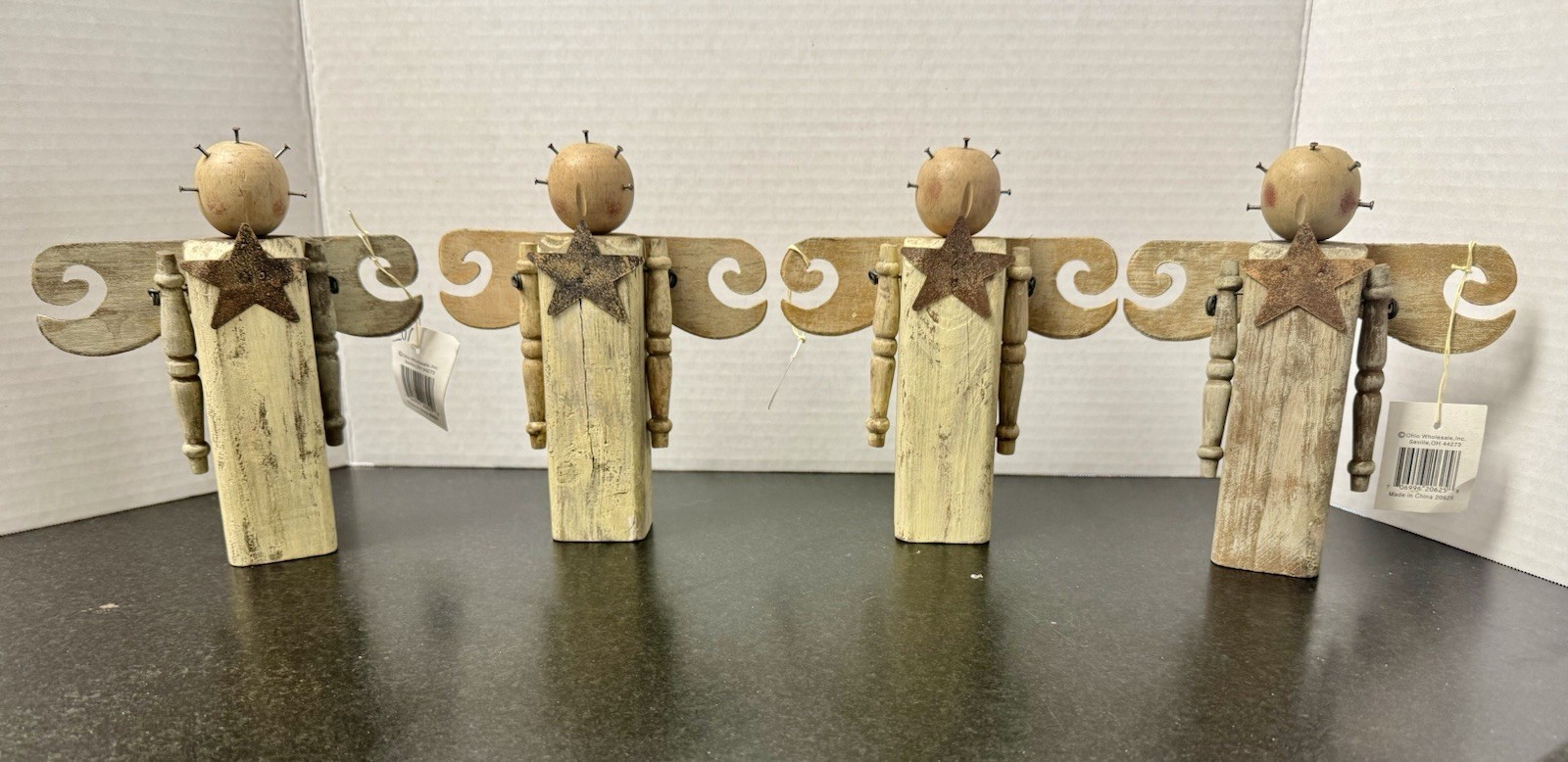Vintage Wooden Rustic Primitive Spindle Angel Wired Arms Wood Heart Halo Wings Vintage Wooden Rustic Primitive Spindle Angel Wired Arms Wood Heart Halo Wings