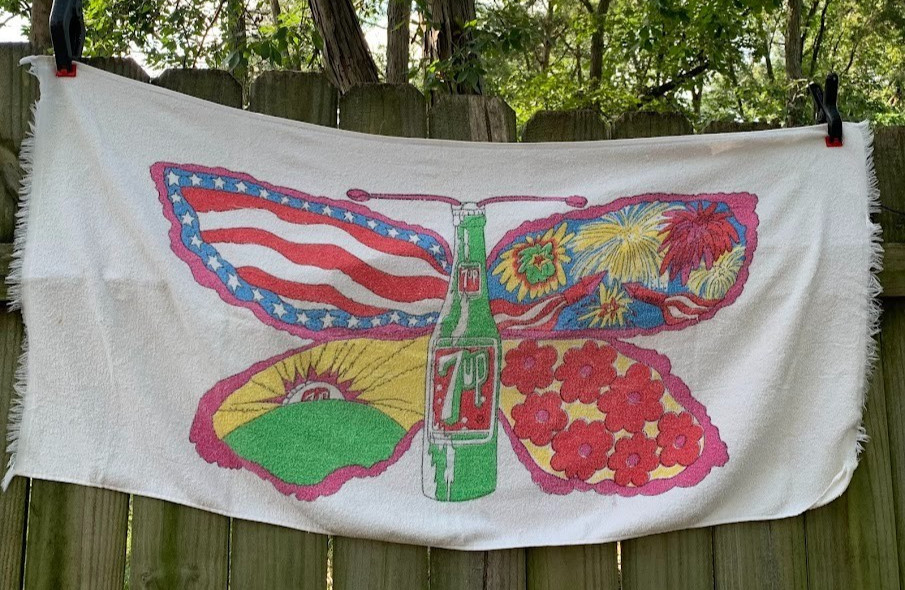 Vtg 7up The Uncola Pat Dypold’s Design Butterfly Psychedelic Beach Towel Rare Vtg 7up The Uncola Pat Dypold’s Design Butterfly Psychedelic Beach Towel Rare
