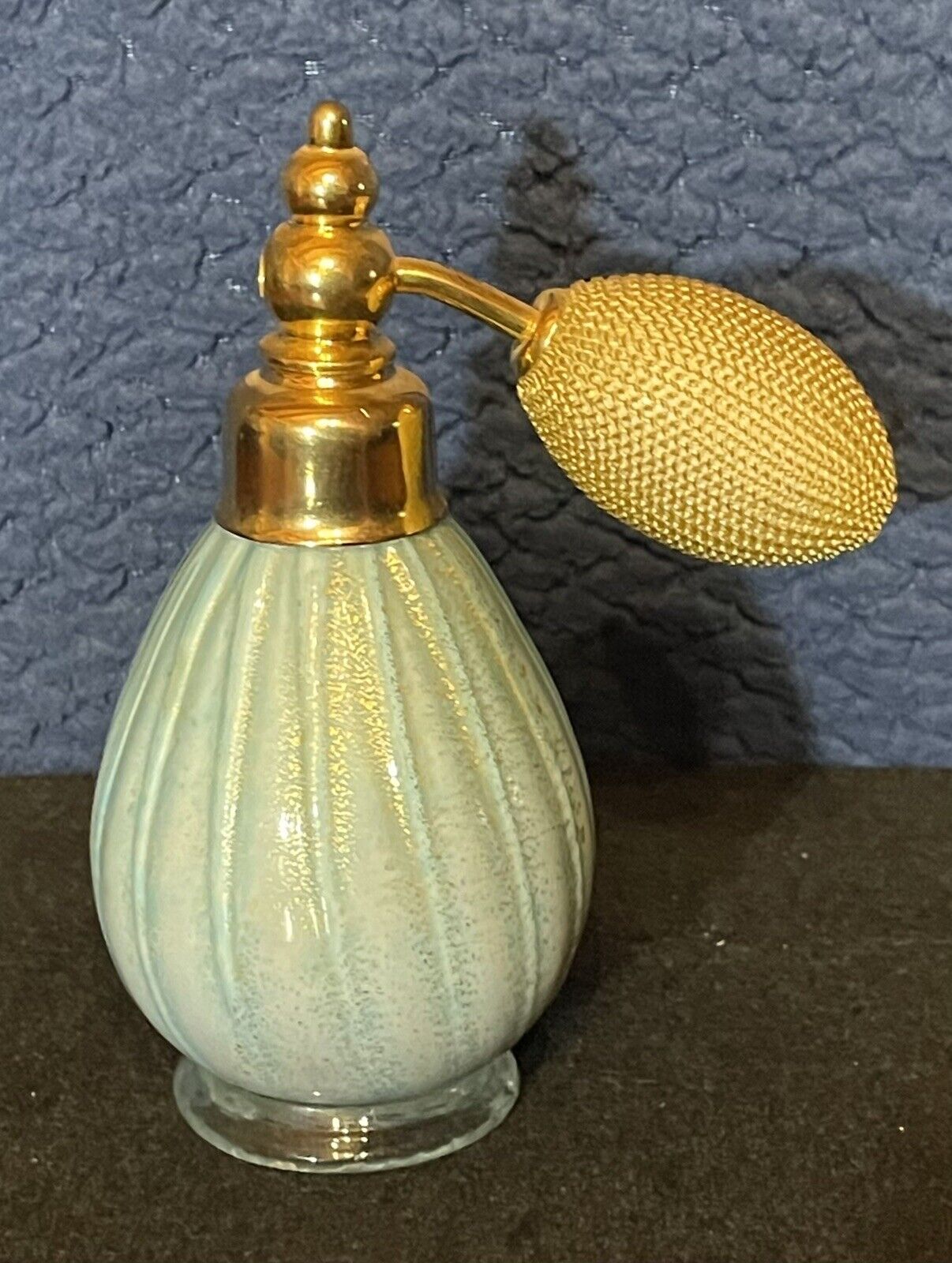 1920s Authentic Czech Glass Atomizer Blue W/ Gold Flake Amazing Condition