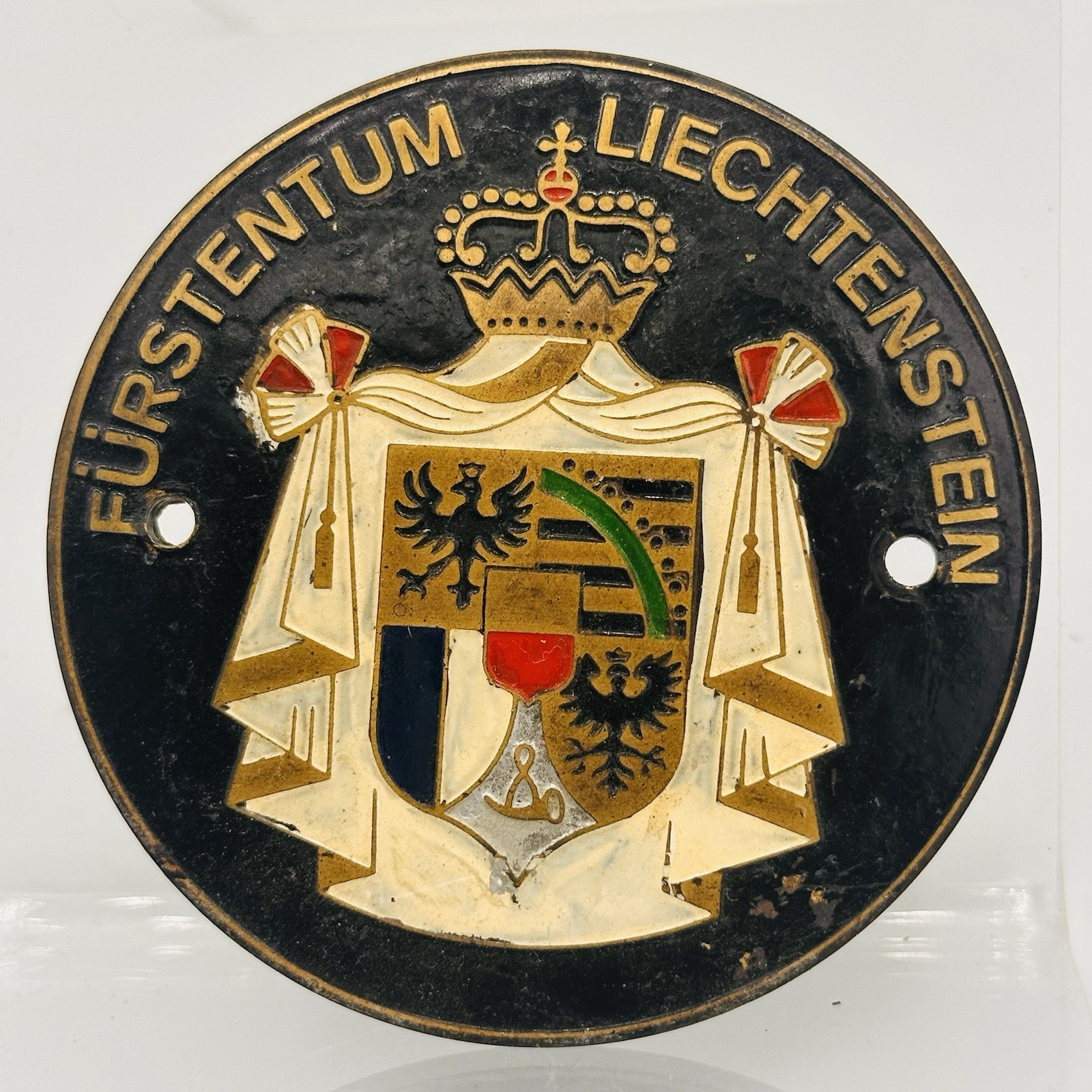 1950’s Fürstentum Liechtenstein Coat of Arms Enamel Car Grille Radiator Badge 1950’s Fürstentum Liechtenstein Coat of Arms Enamel Car Grille Radiator Badge