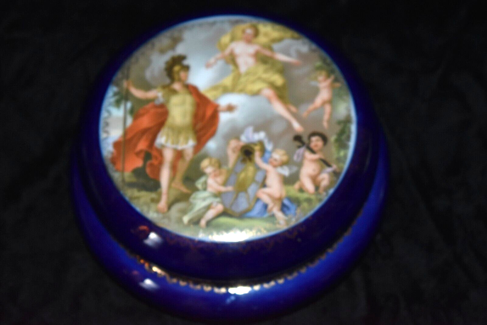 Large Vintage ROYAL VIENNA Style Cobalt Blue Gold Porcelain Jewelry Dresser Box Large Vintage ROYAL VIENNA Style Cobalt Blue Gold Porcelain Jewelry Dresser Box