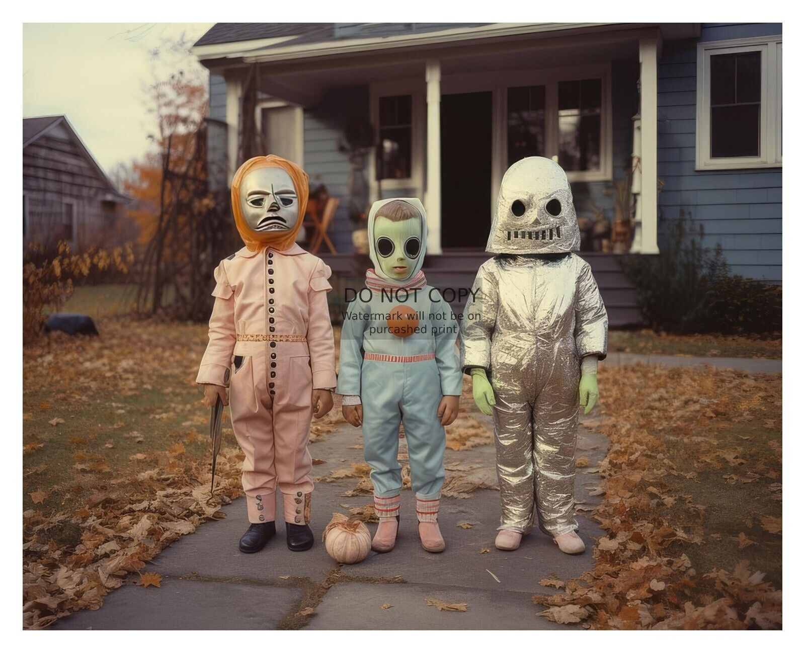 VINTAGE CREEPY CHILDREN IN HALLOWEEN COSTUMES 1950s 8X10 FANTASY PHOTO