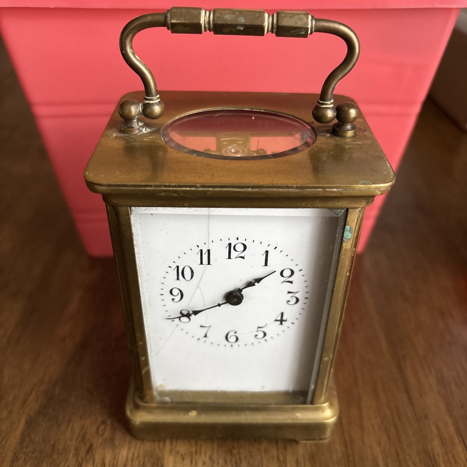 Antique French Brass Carriage Clock 4.5" H&H Key-Wind WORKING Runs Late 1800s