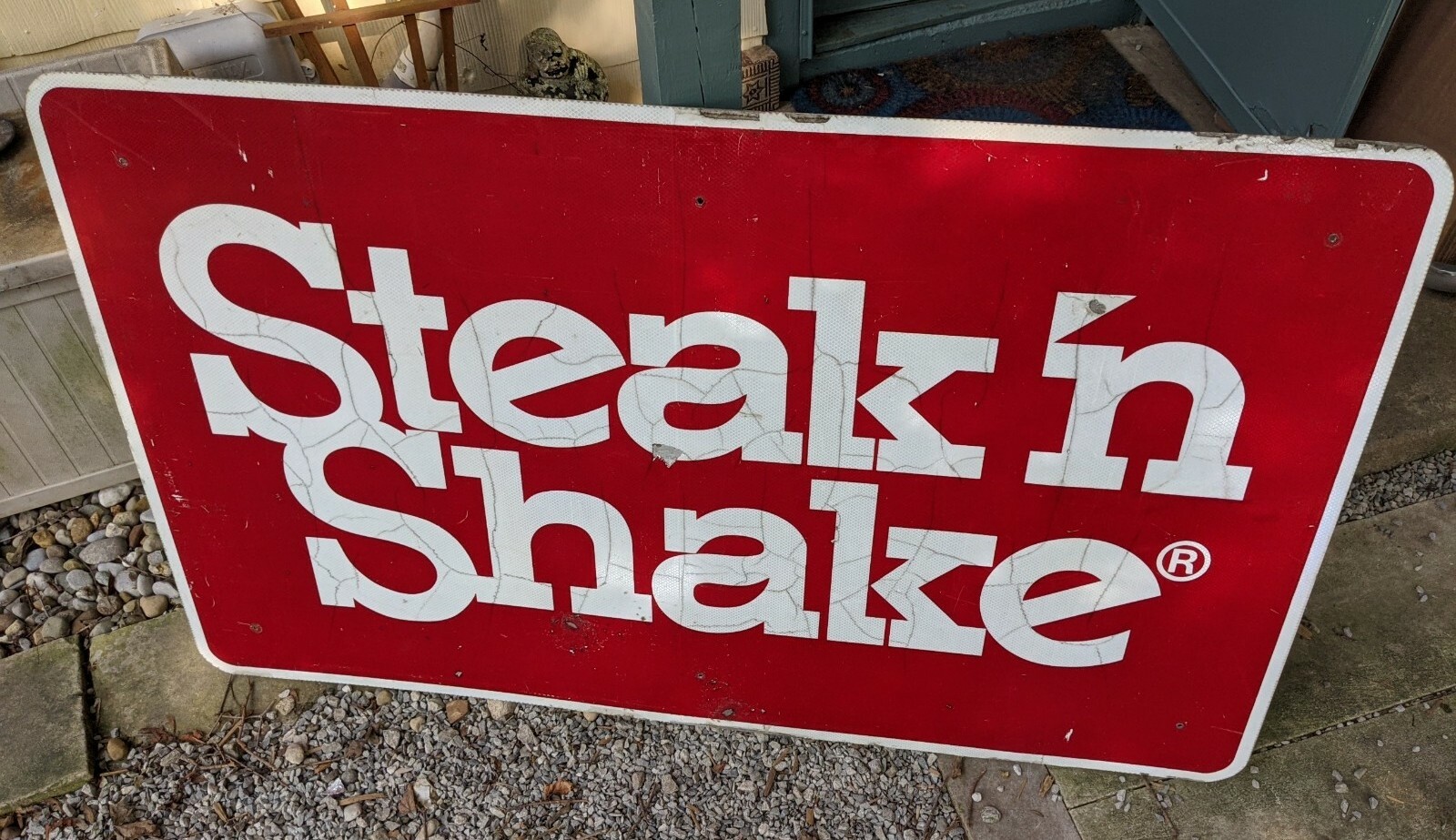 HUGE STEAK N SHAKE METAL INTERSTATE ROAD ADVERTISING SIGN 5'X3' VTG BURGERS RARE HUGE STEAK N SHAKE METAL INTERSTATE ROAD ADVERTISING SIGN 5'X3' VTG BURGERS RARE