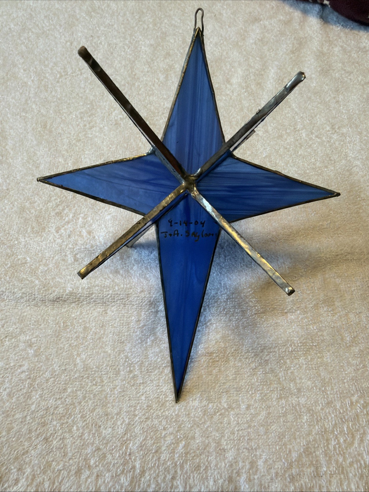 Vintage 3D Cobalt Blue Stained Glass Moravian Star Signed J.A. Taylor 2004 Rare Vintage 3D Cobalt Blue Stained Glass Moravian Star Signed J.A. Taylor 2004 Rare