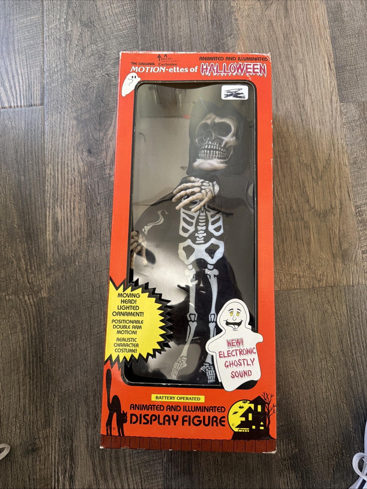 Vintage 1990 Telco Halloween Skeleton Grim Reaper Motionette 18" (Working) w/Box