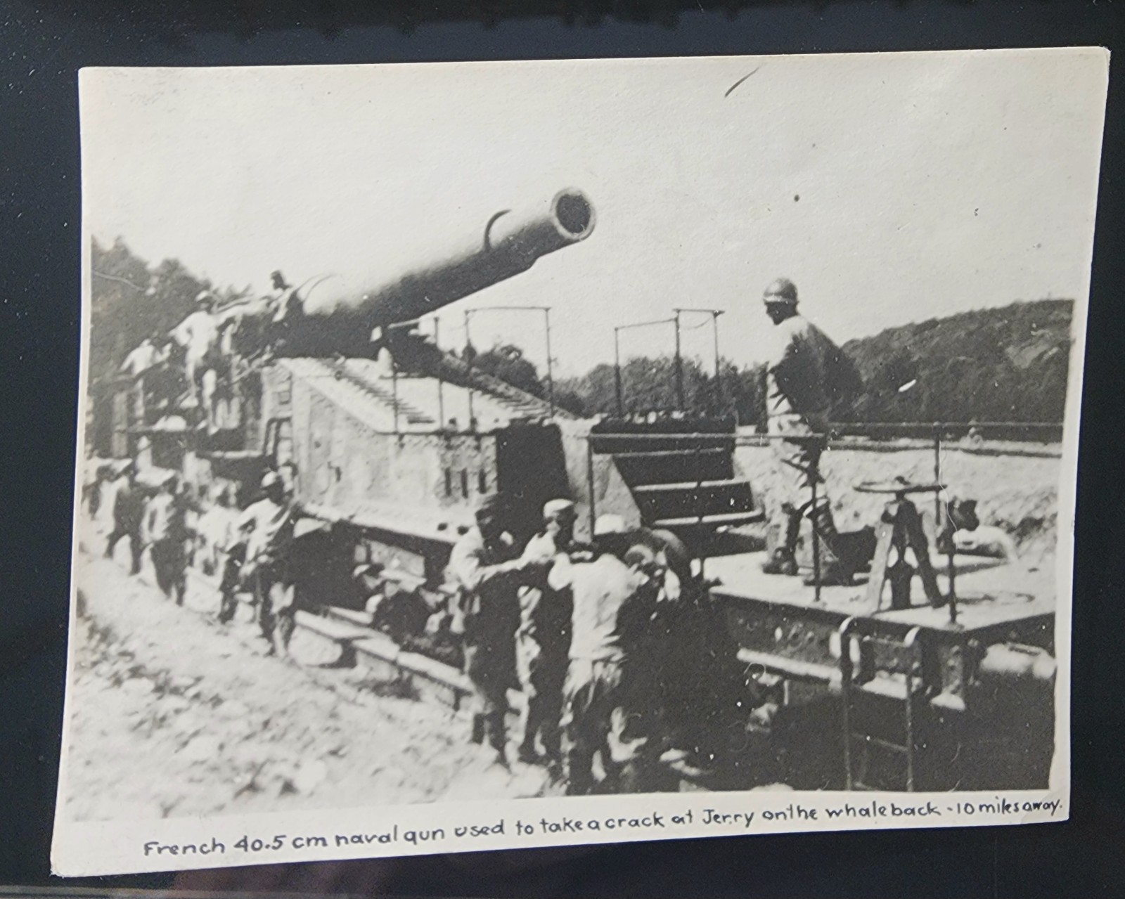 Original WWII Photo French 40.5cm Naval Railway Gun Heavy Artillery Soldiers