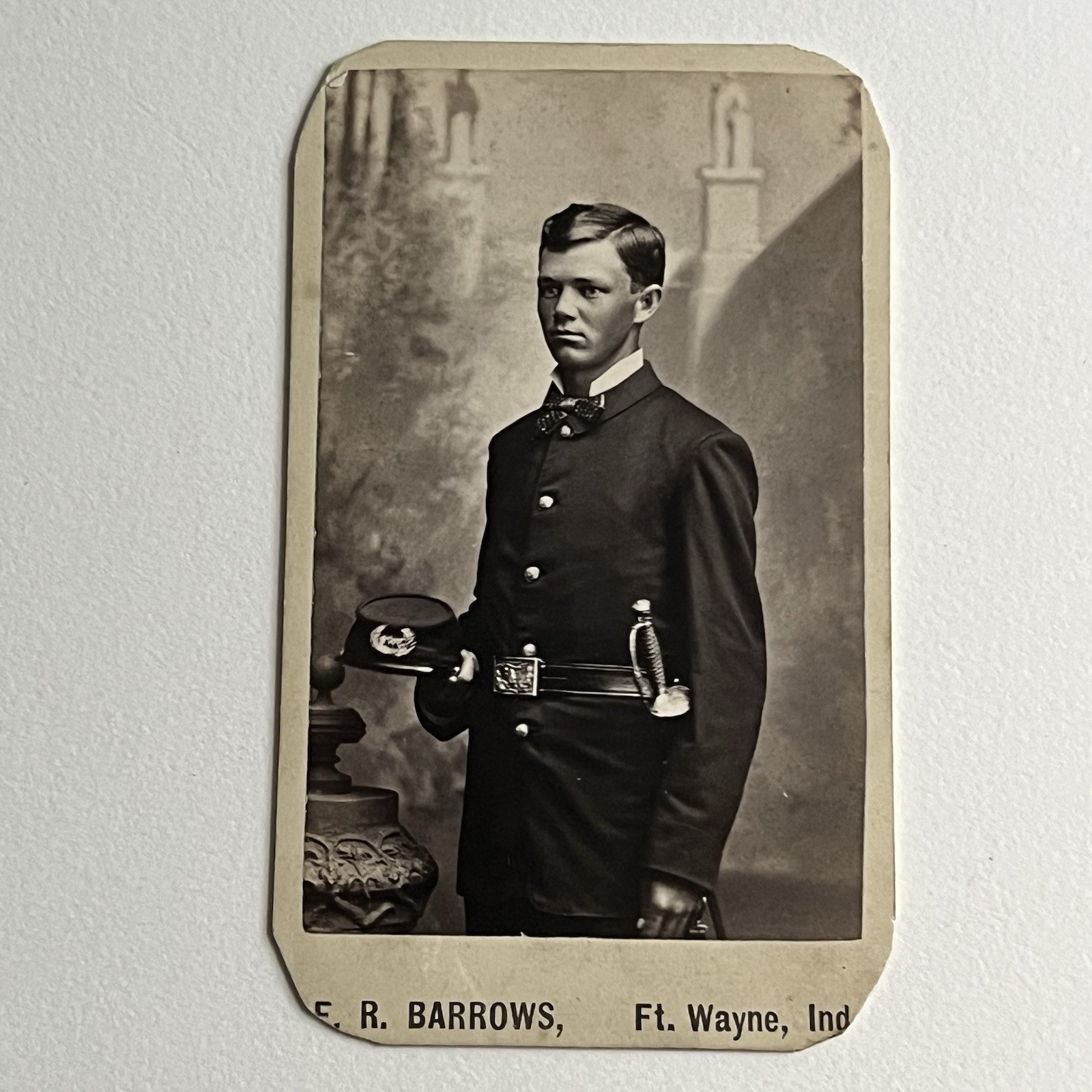 Antique CDV Photograph Young Man Military Academy Kepi Hat Sword Ft Wayne IN Antique CDV Photograph Young Man Military Academy Kepi Hat Sword Ft Wayne IN