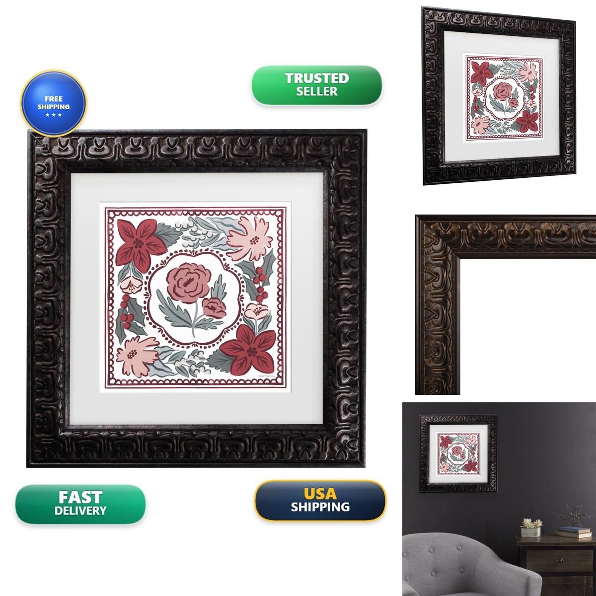 Trademark Fine Art Framed Wall Art - Laura Marshall - 11x11 WAP34116-DG1111MF