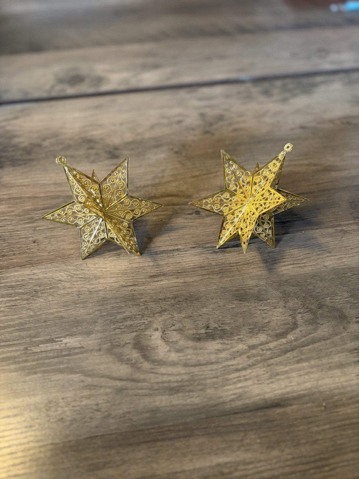 Vintage Eckartina West Germany Gold Filigree 3-D Star Christmas 3.5" Set Of 2 Vintage Eckartina West Germany Gold Filigree 3-D Star Christmas 3.5" Set Of 2