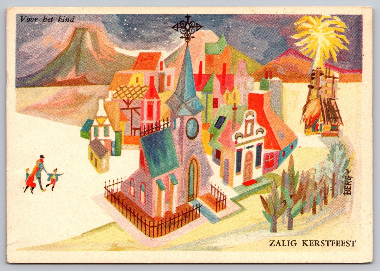1960 Dutch Christmas Village Postcard - ZALIG KERSTFEEST - Berg Art 1960 Dutch Christmas Village Postcard - ZALIG KERSTFEEST - Berg Art