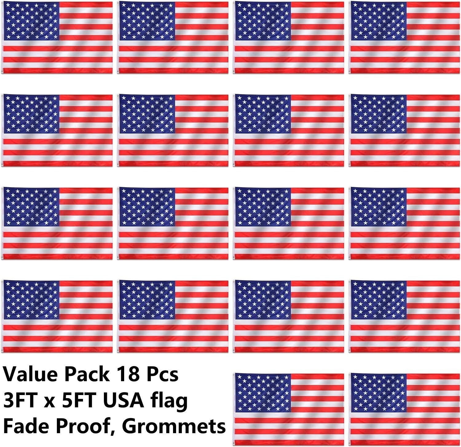 Wholesale lot 18 3' x 5' ft. USA US American Flag Stars Grommets United States Wholesale lot 18 3' x 5' ft. USA US American Flag Stars Grommets United States