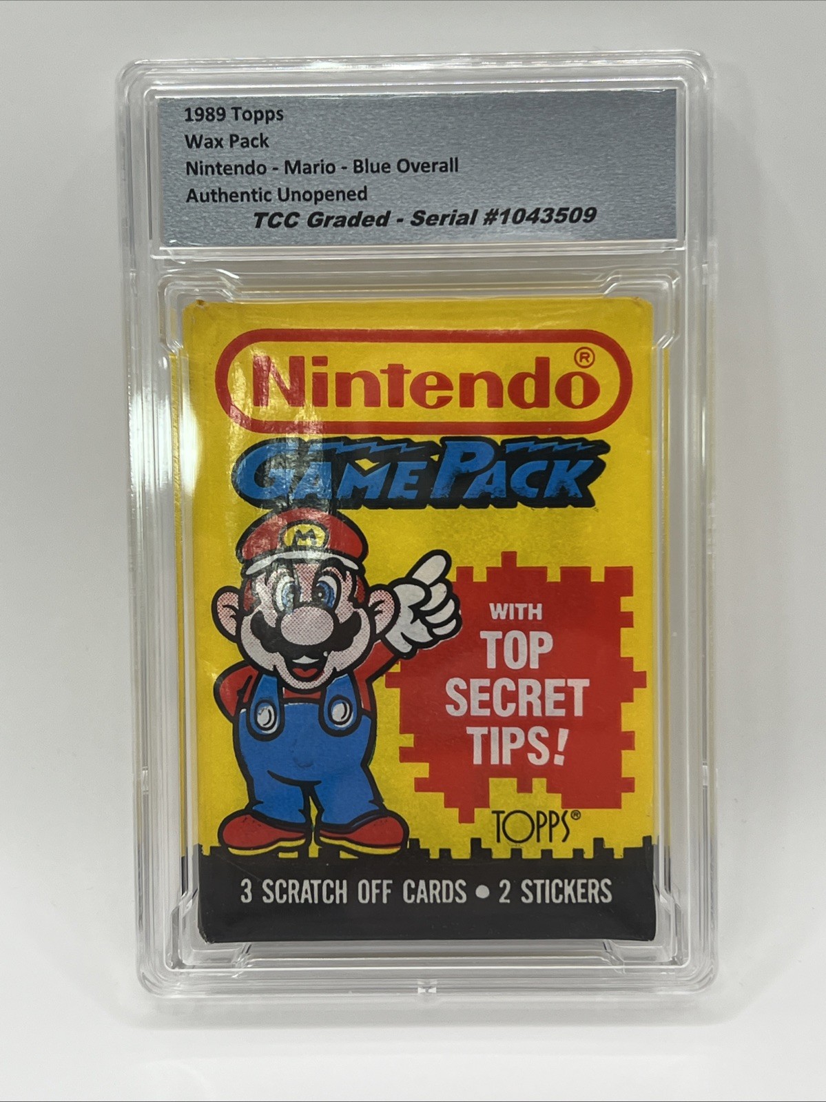 1989 Topps Nintendo Mario Blue Overall Wax Pack Authentic Unopened Encapsulated 1989 Topps Nintendo Mario Blue Overall Wax Pack Authentic Unopened Encapsulated