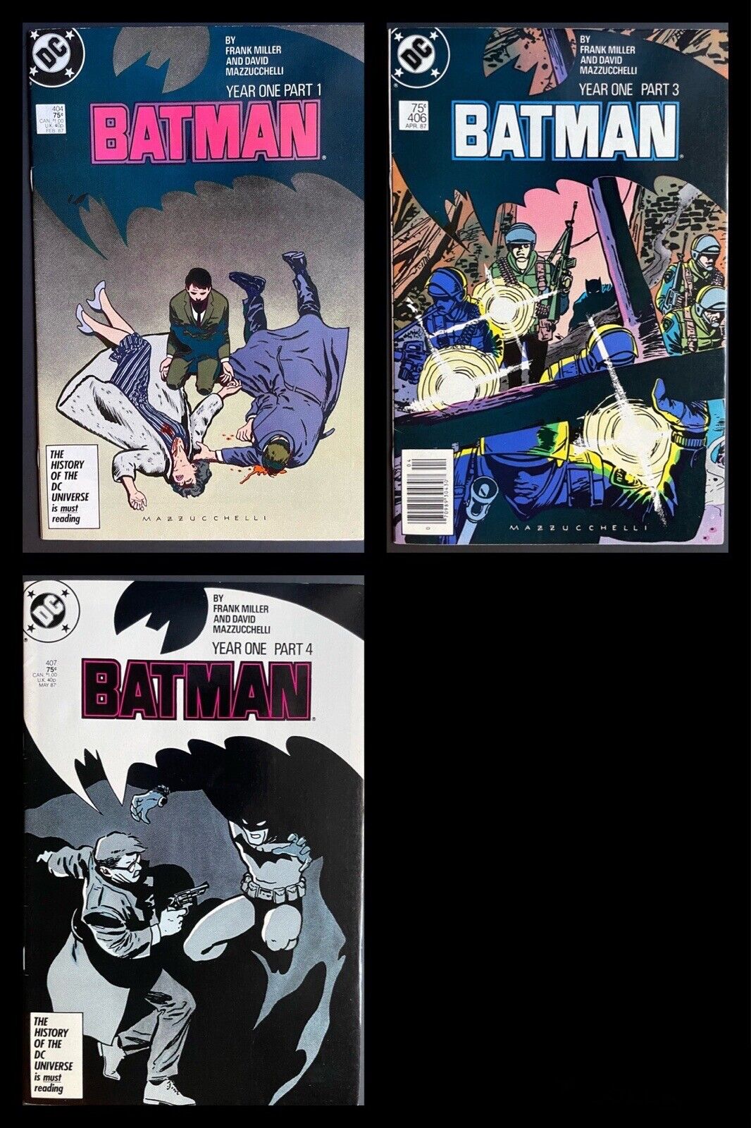 Batman 404 406 407 Year One DC Comics Lot of 3 Of 4 VF/NM Mazzucchelli Miller