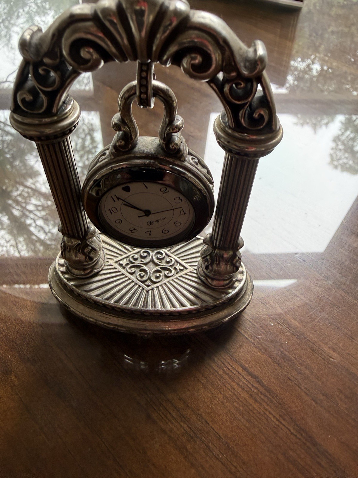 Brighton Silver Plated Desk Clock Removable Watch 4.5 X 3.25 X 1.75
