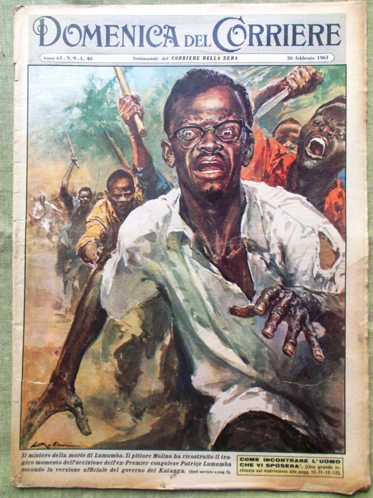 La Domenica del Corriere 26 February 1961 Lumumba Congo Satellite Mountain Supper La Domenica del Corriere 26 February 1961 Lumumba Congo Satellite Mountain Supper