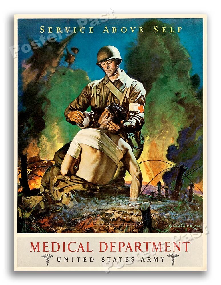 1942 US Army Medical Dept "Service Above Self" Vintage Army Medical Poster 18x24 1942 US Army Medical Dept "Service Above Self" Vintage Army Medical Poster 18x24