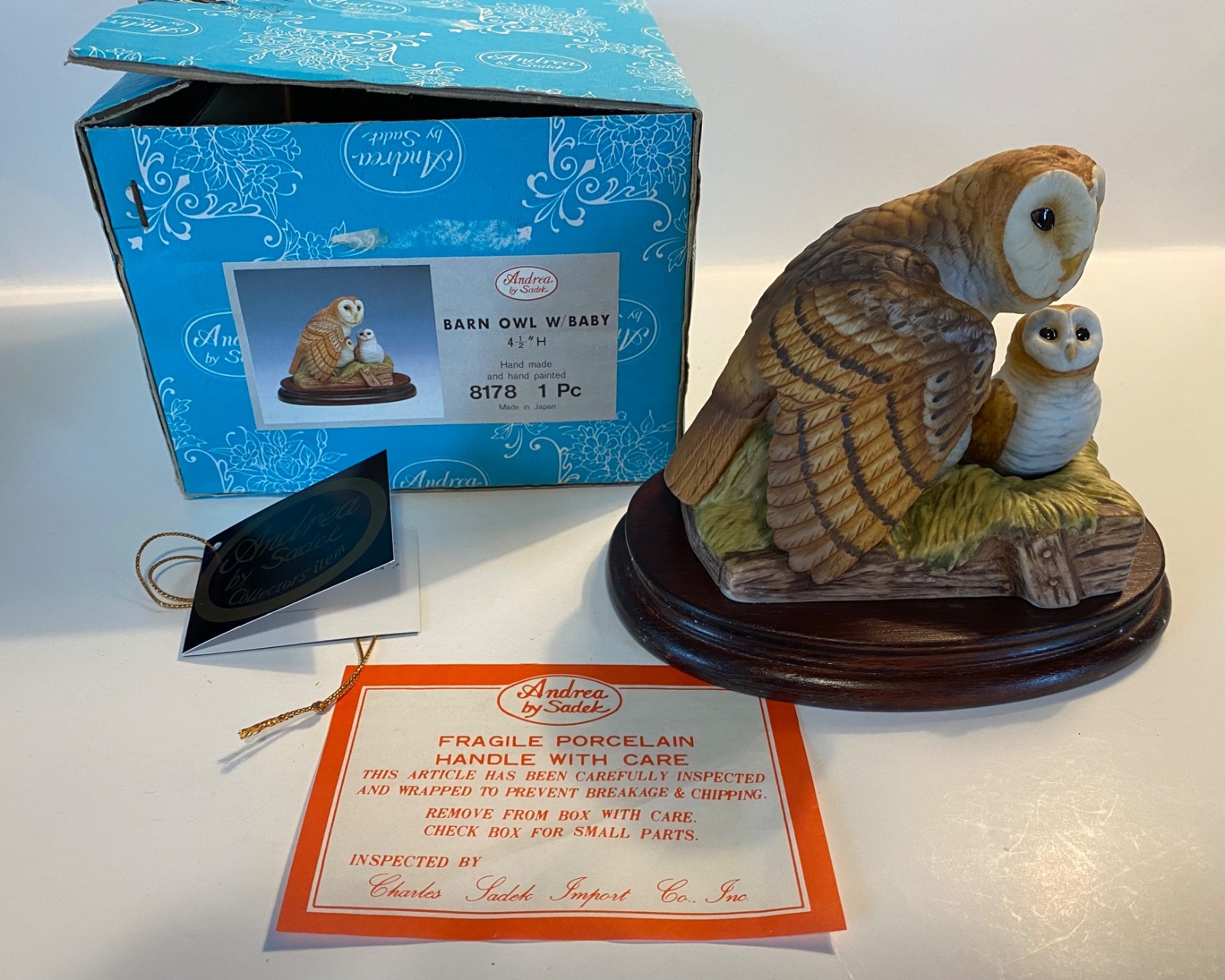 Vtg Andrea By Sadek Barn Owl Family Figurine With Wood Base 1988 #8178 4.5” H Vtg Andrea By Sadek Barn Owl Family Figurine With Wood Base 1988 #8178 4.5” H