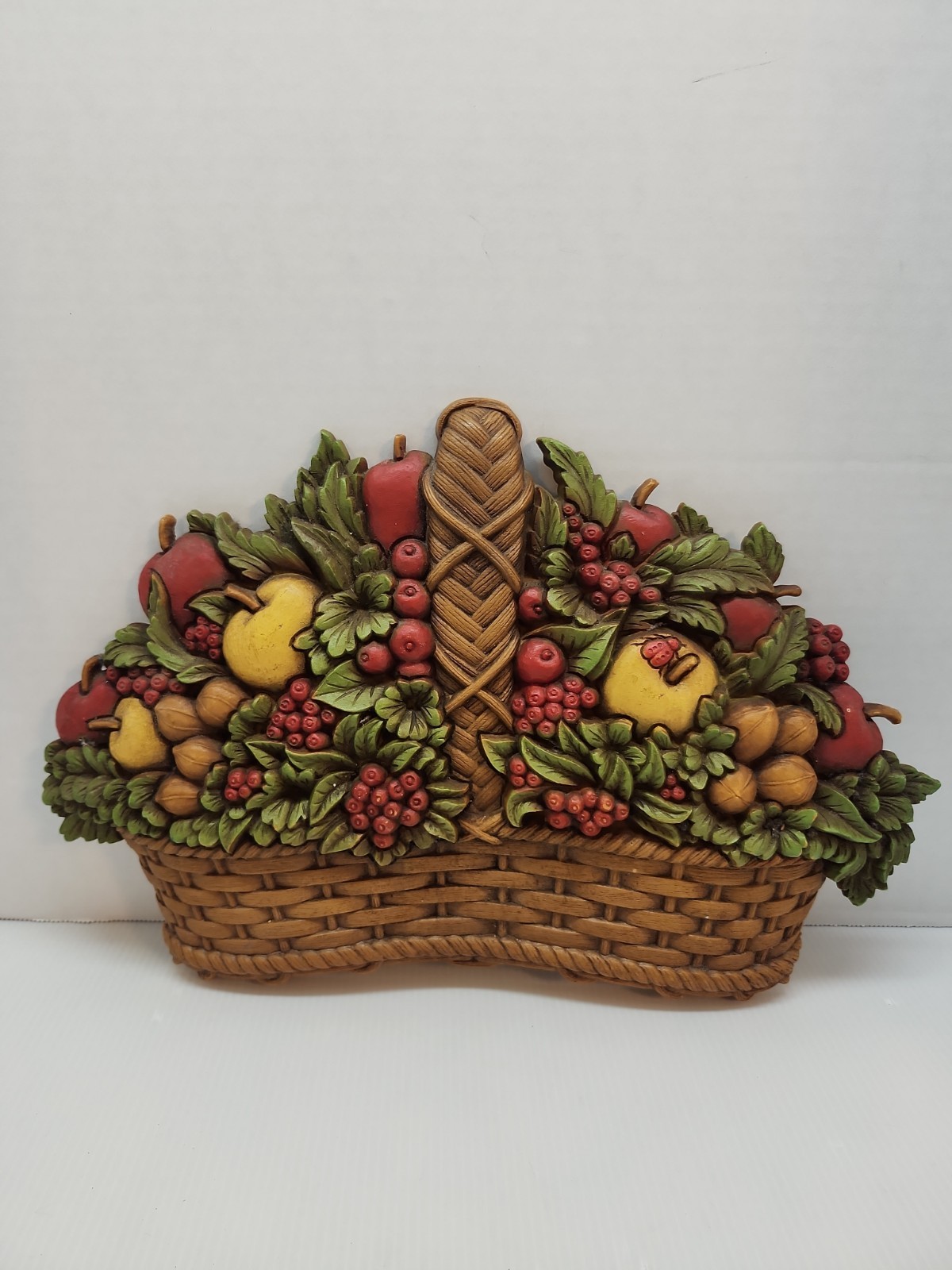 Vtg MCM Homco Basket of Fruit Wall Art-Kitchen Hanging Decor 14"x9" Made in USA