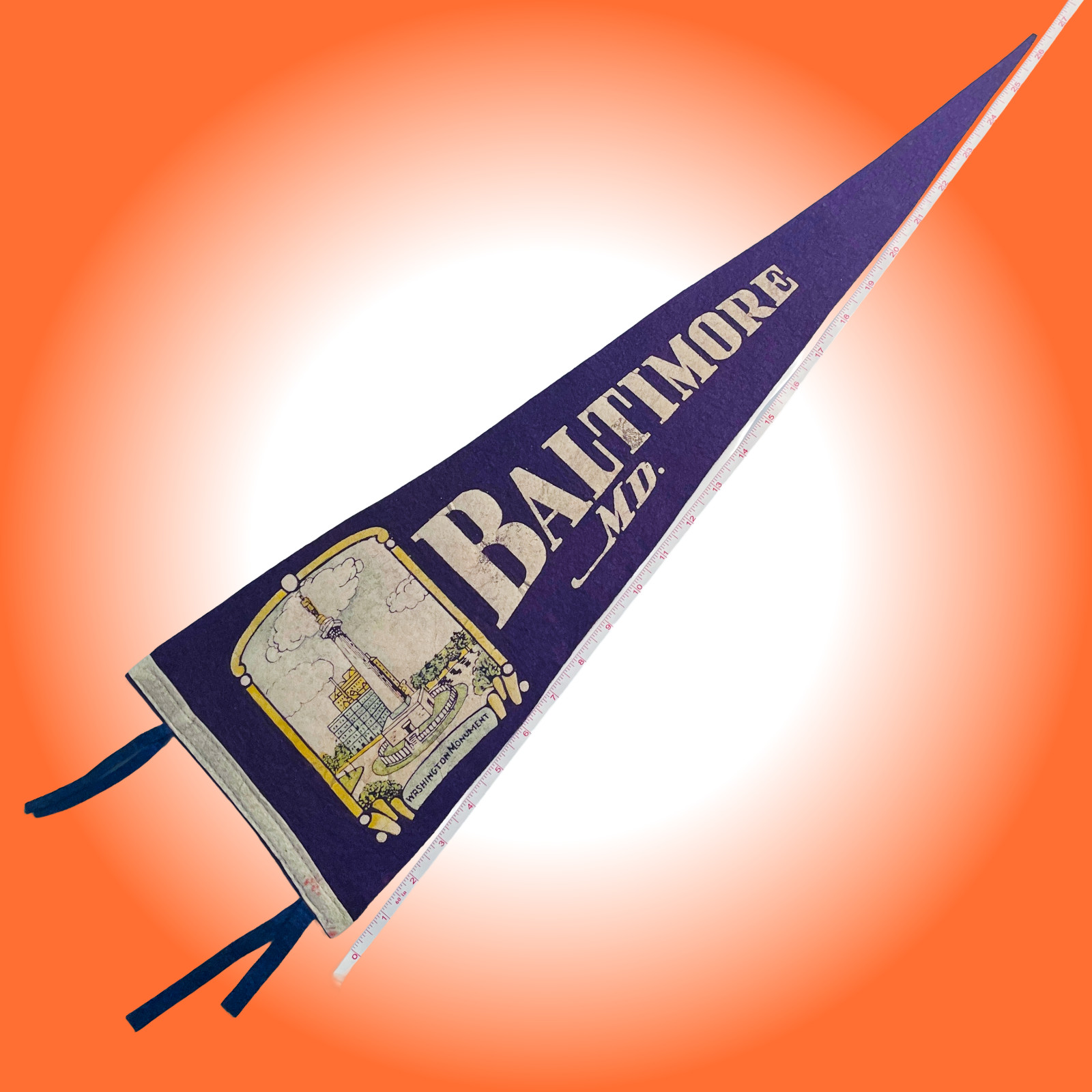 Vintage 1945 Baltimore MD Pennant Washington Monument Excellent NOS Felt 26" Vintage 1945 Baltimore MD Pennant Washington Monument Excellent NOS Felt 26"