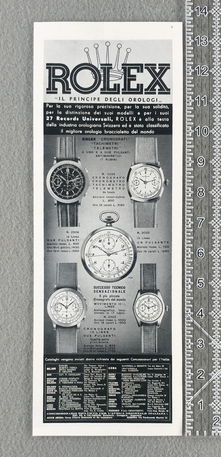 1937 Rolex Chronograph Ref. 2508 Ref. 2022 Ref. 2226 Original Italian Vintage Ad 1937 Rolex Chronograph Ref. 2508 Ref. 2022 Ref. 2226 Original Italian Vintage Ad