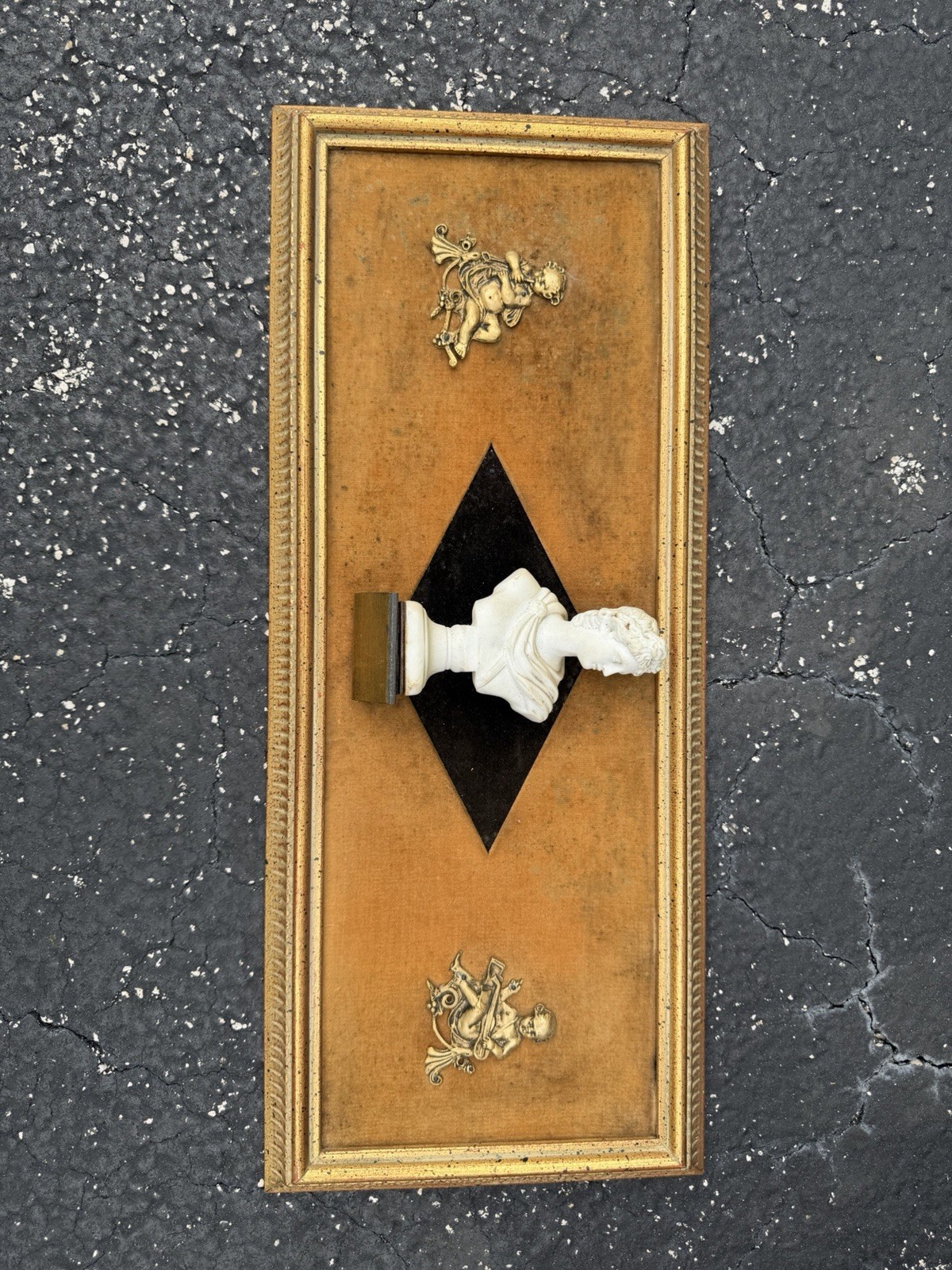 Vintage Neoclassical Greek Roman Bust Wall Art Cherub Gold Frame Velvet Decor Vintage Neoclassical Greek Roman Bust Wall Art Cherub Gold Frame Velvet Decor