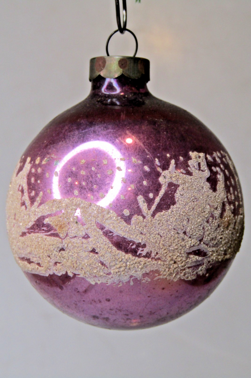 VTG pre WWII Glass Stencil Pictured SNOWMAN SKI BALL Christmas Ornament Franke