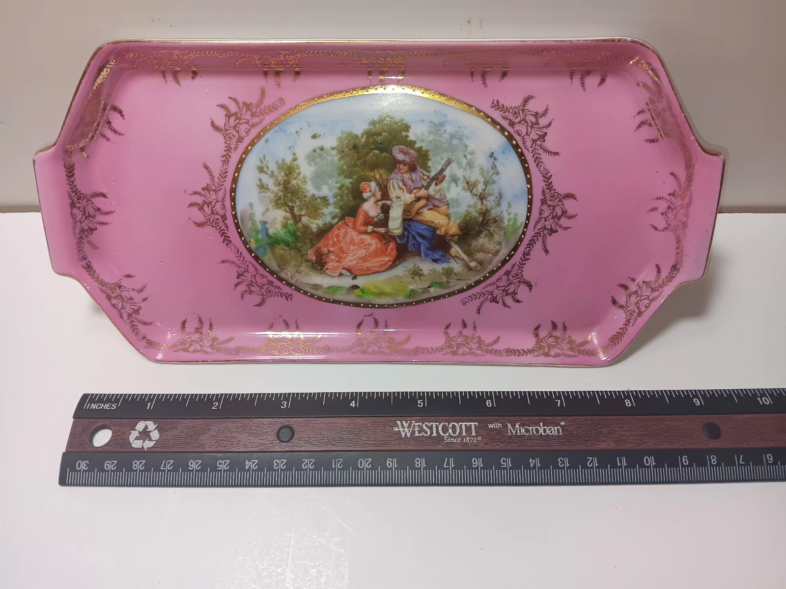 Vintage Porcelain Made in Germany Pink Courting Scene Vanity Trinket Dish Vintage Porcelain Made in Germany Pink Courting Scene Vanity Trinket Dish