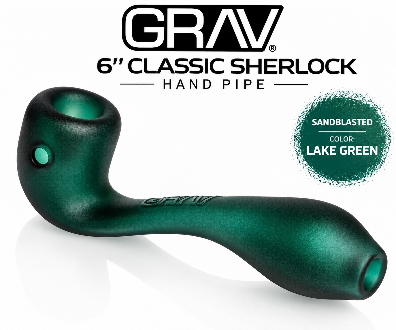 GRAV® LARGE SANDBLASTED CLASSIC SHERLOCK GLASS HAND PIPE, 6 COLORS, LAKE GREEN GRAV® LARGE SANDBLASTED CLASSIC SHERLOCK GLASS HAND PIPE, 6 COLORS, LAKE GREEN