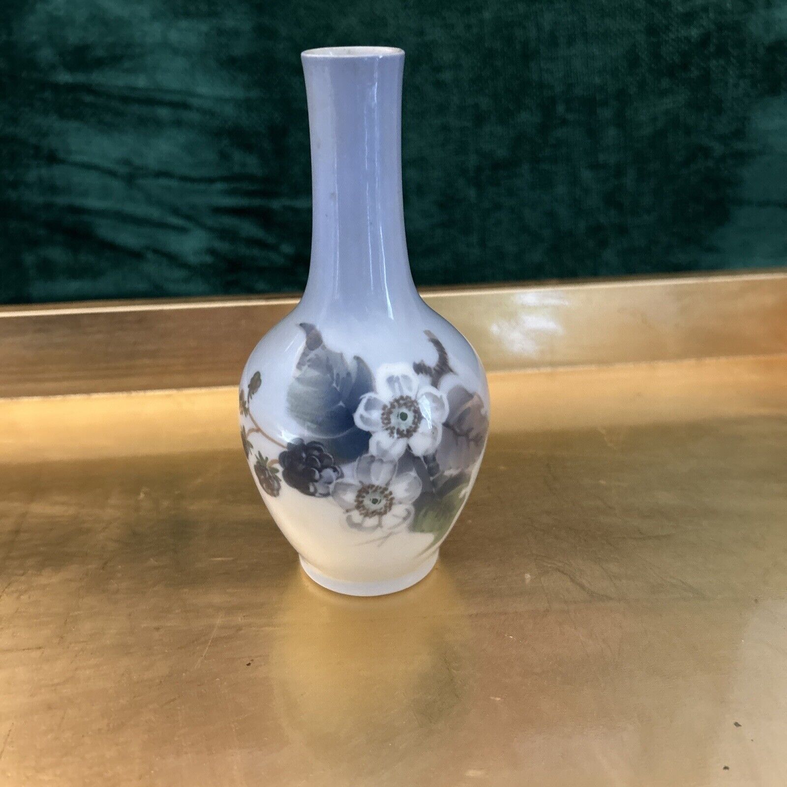 Antique Royal Copenhagen Vase, Pale Blue W/Flowers, Signed, Numbered, 288-43 A,