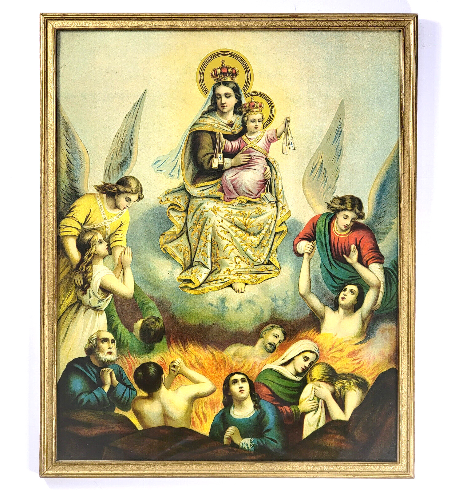 Lady Of Mount Carmel Religious Chromolithograph Print 1880 Madonna Jesus Carmen