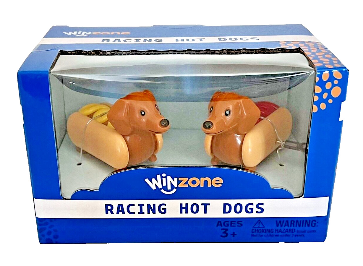 Dachshund Hot Dog Wind Up Wiener Racing Car Toy SET of 2 Ketchup & Mustard NEW