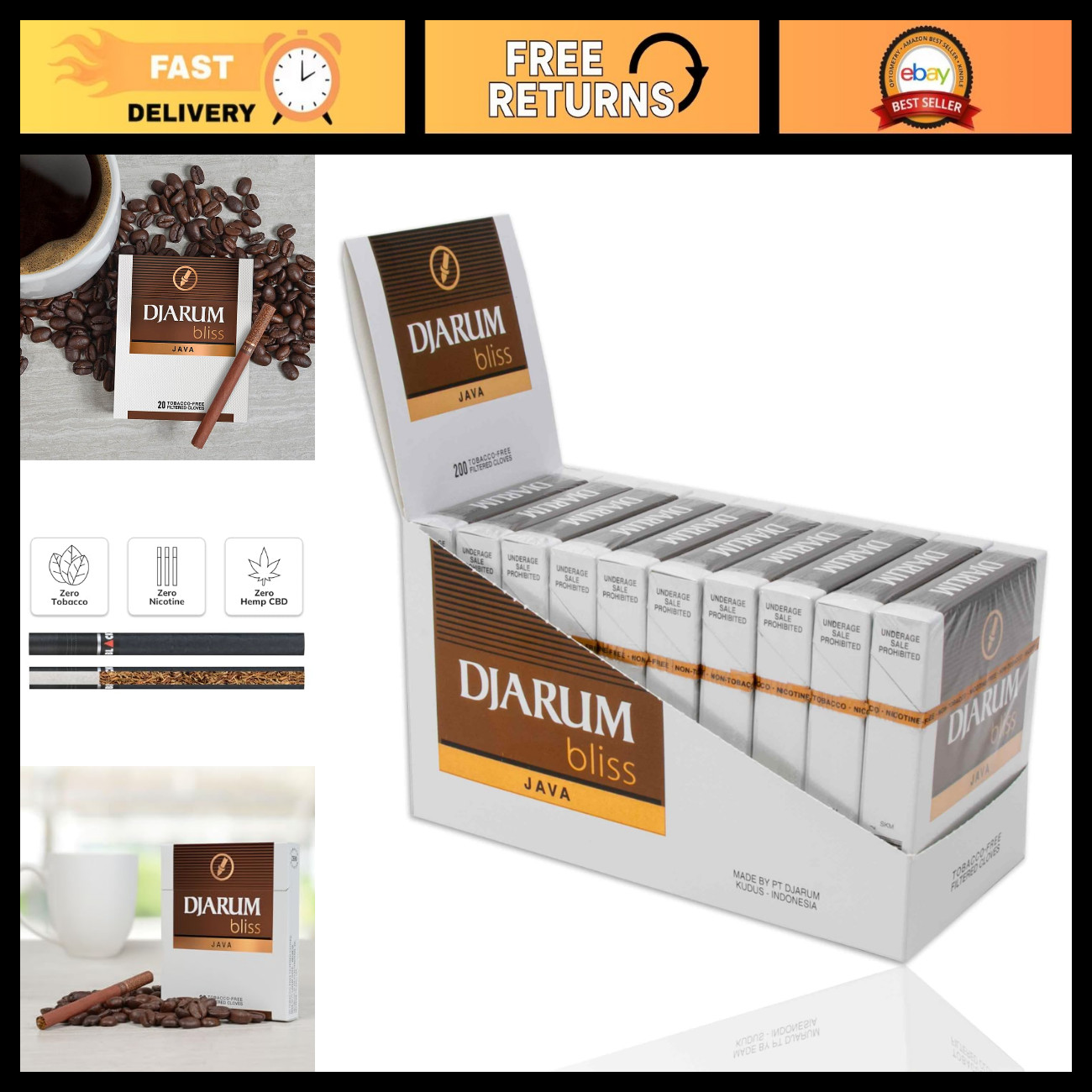 Java Clove Filtered Cigarettes - 10 Boxes (200 Total) + Frugal Smoker Sticker Java Clove Filtered Cigarettes - 10 Boxes (200 Total) + Frugal Smoker Sticker