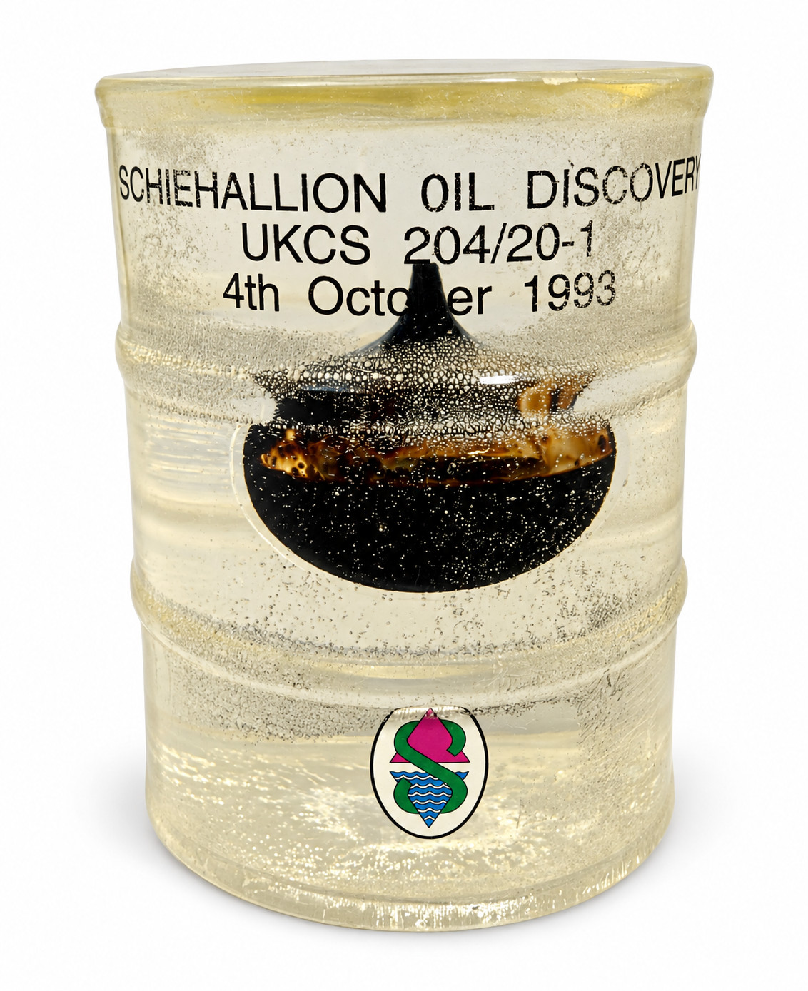 Vintage 1993 Schiehallion Oil Discovery Barrel Paperweight - Rare Alliance Logo Vintage 1993 Schiehallion Oil Discovery Barrel Paperweight - Rare Alliance Logo