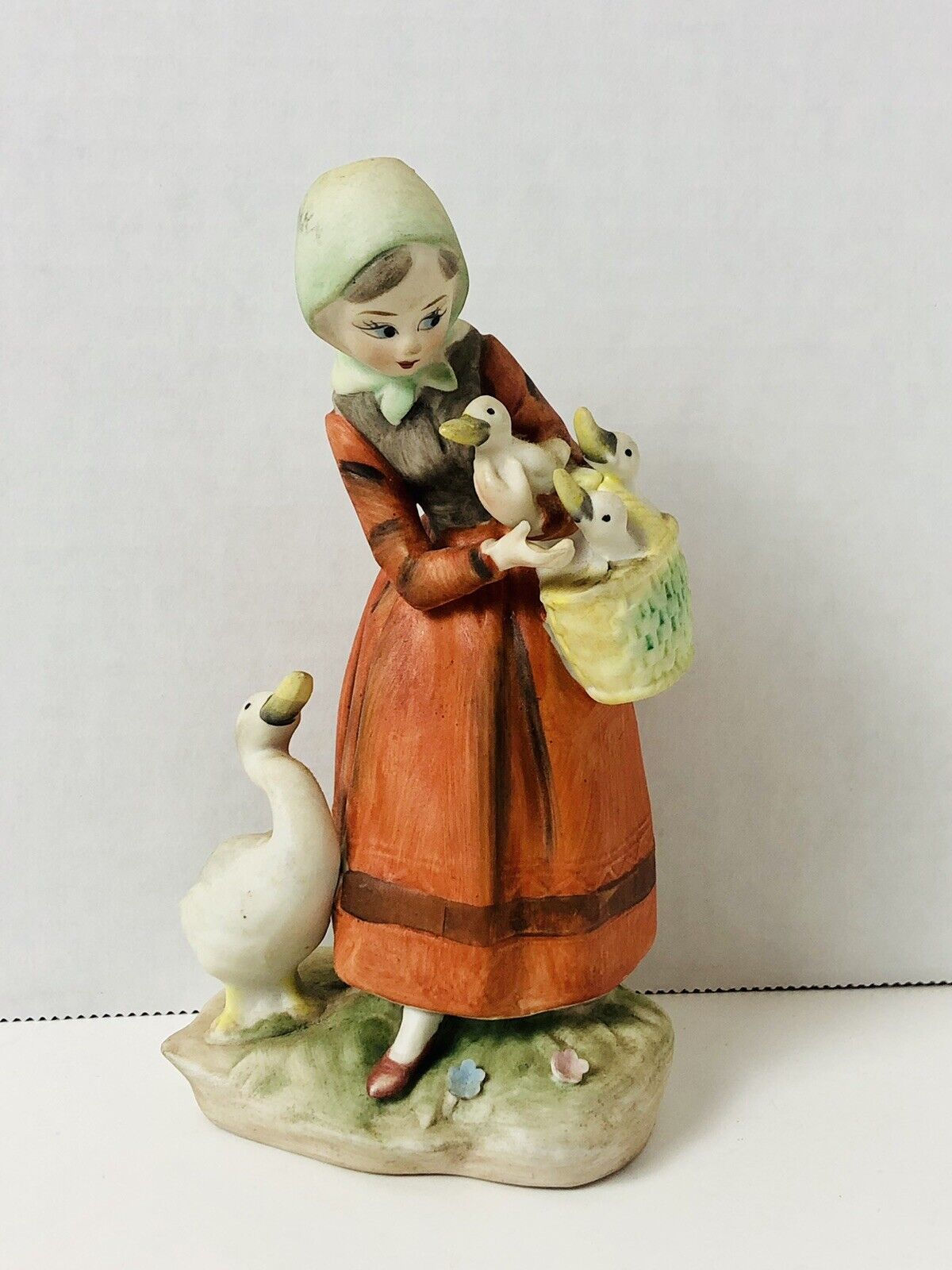 Rare Lefton Japan Porcelain Girl With Ducks Figurine Hand Painted HTF Vintage