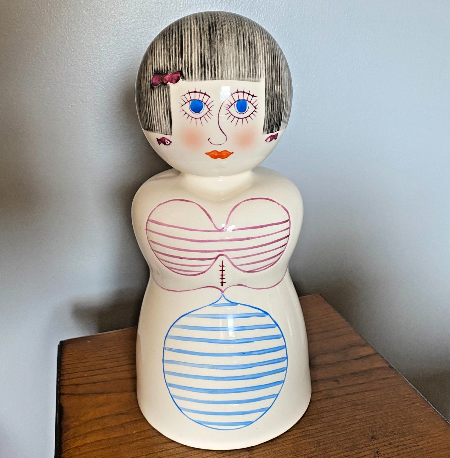 VTG Whimsical Lady Dopamine Decor Mid Century Japanese Hollow Ceramic Figurine