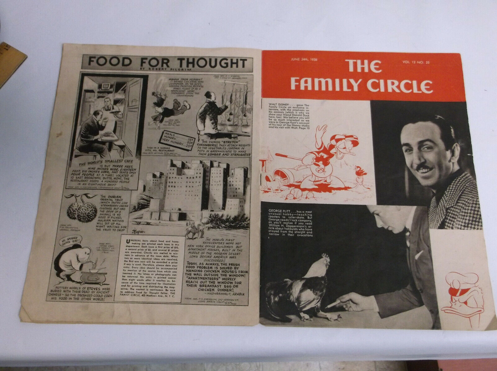 June 24th 1938 The Family Circle Magazie Walt Disney Donald Duck Cover Interview