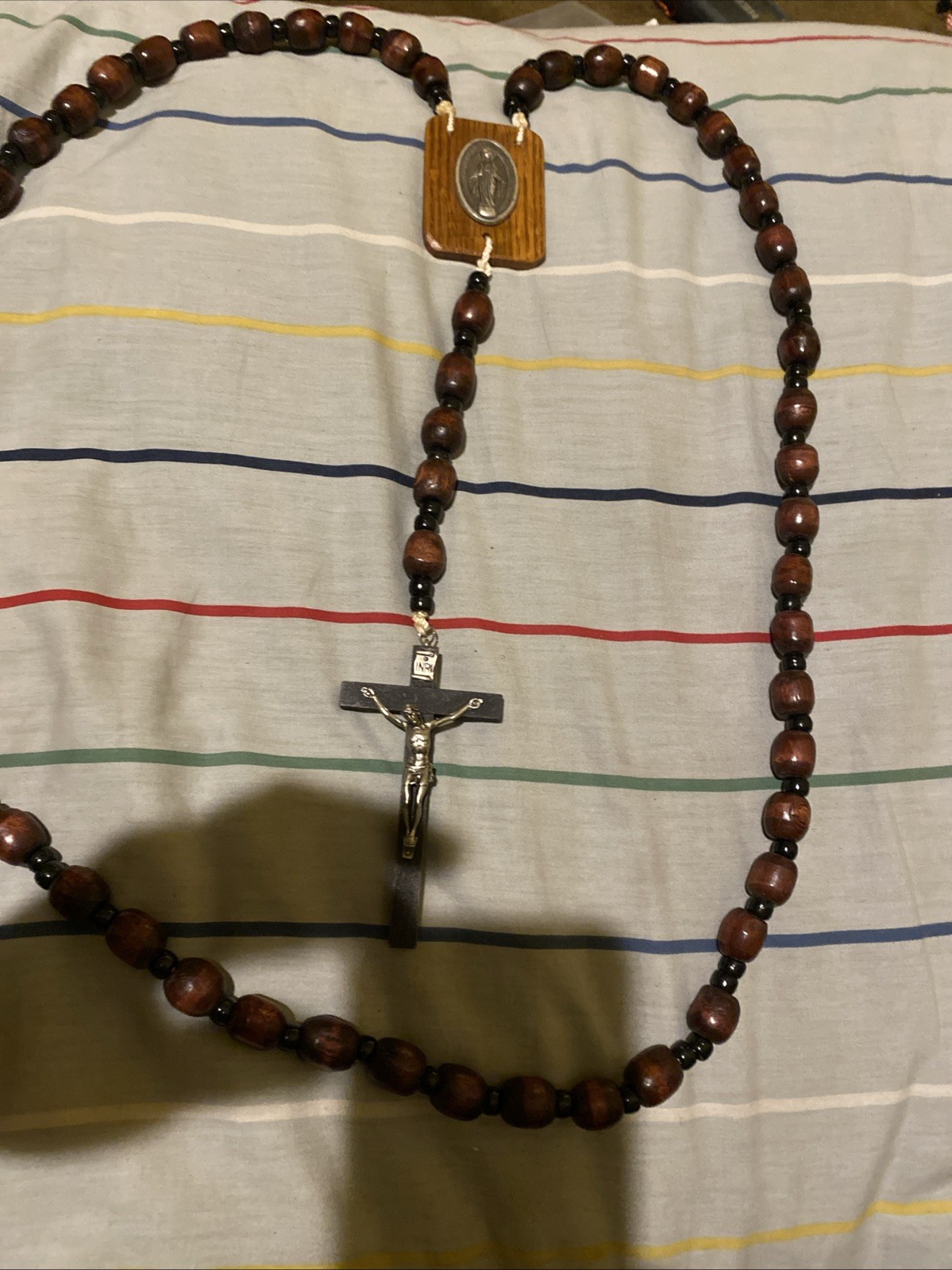 Giant Wodden Rosary. Solid mahogany wood… Silver Jesus + Silver Mother Mary 925