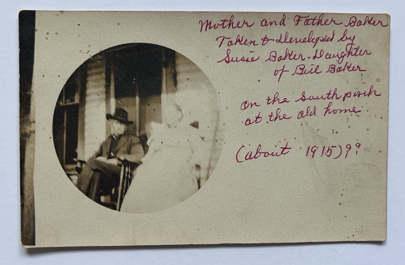 Antique Snapshot RPPC Mother Father Baker Porch c1915 Family Photo D5