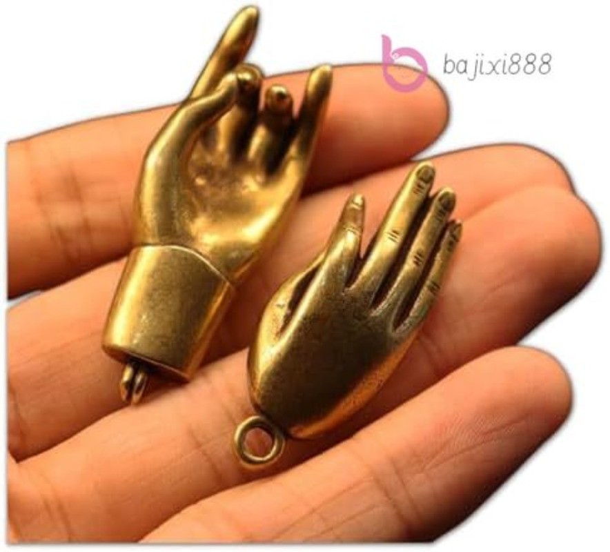 2pcs vintage brass mini Buddha hand statue creative key chain pendant amulet  