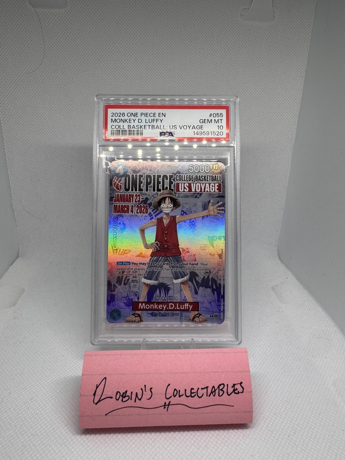 One Piece Monkey D. Luffy 2026 US Voyage College Basketball #055 Holo PSA 10 One Piece Monkey D. Luffy 2026 US Voyage College Basketball #055 Holo PSA 10