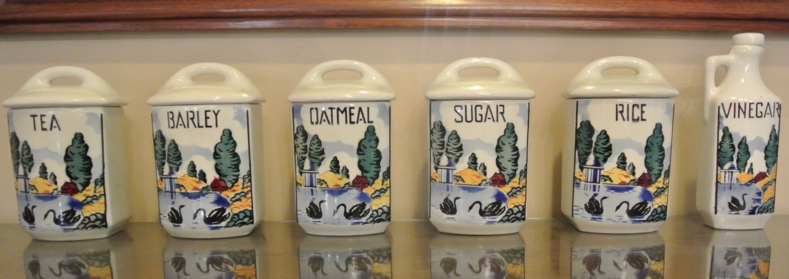 6 Vintage Czech Bohemian Ceramic Yvonne Canister Set with Beautiful Scenery 6 Vintage Czech Bohemian Ceramic Yvonne Canister Set with Beautiful Scenery