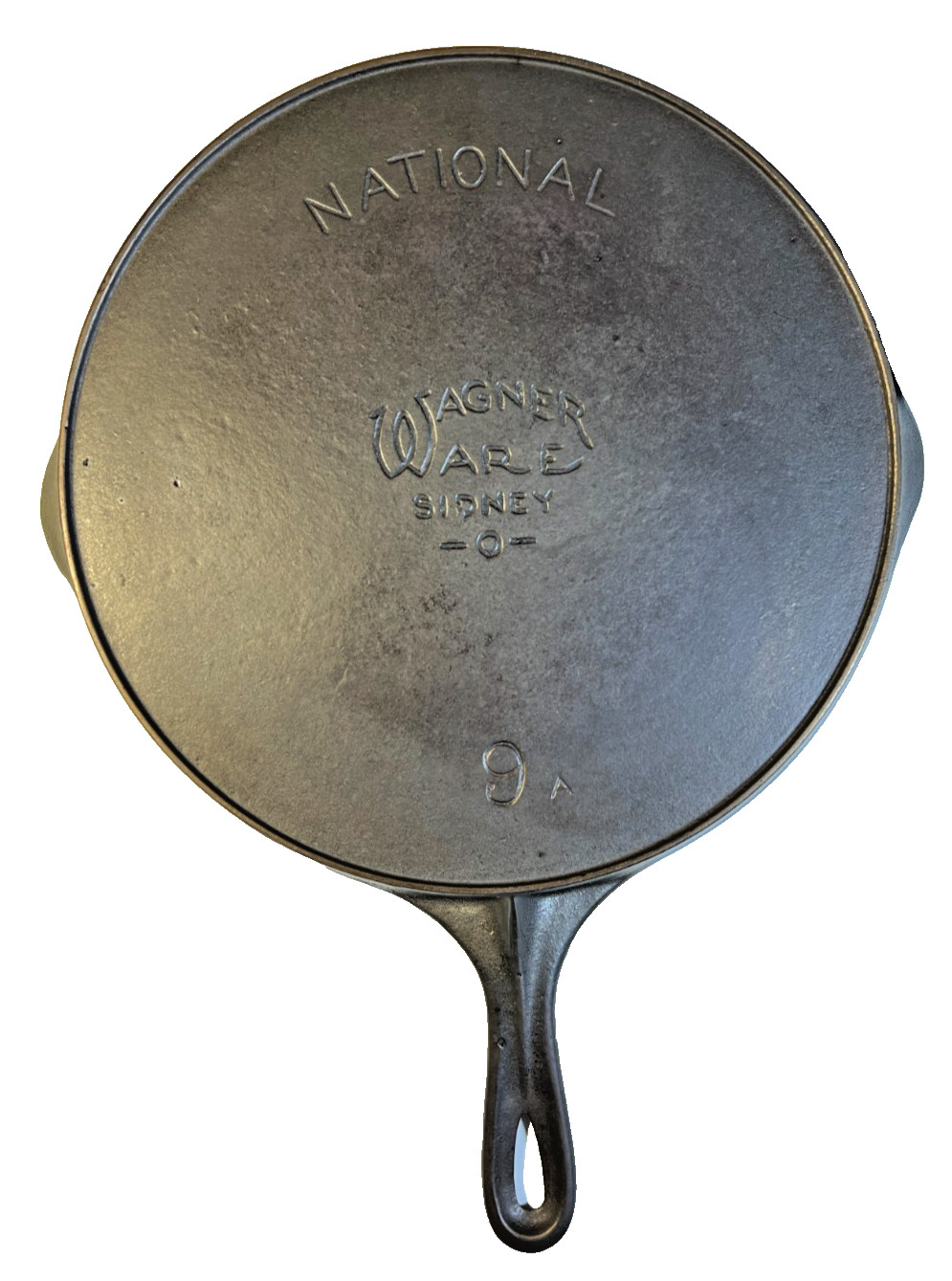 Antique Wagner Ware National No # 9 Cast Iron Skillet Sidney O Dual Logo FLAT Antique Wagner Ware National No # 9 Cast Iron Skillet Sidney O Dual Logo FLAT